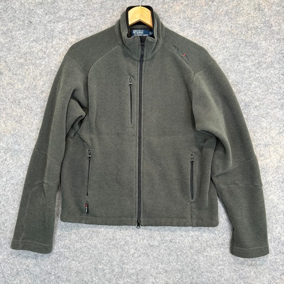 Vintage Polo Ralph Lauren Fleece Jacket Mens Large Zip Pocket RL Dark Green Coat